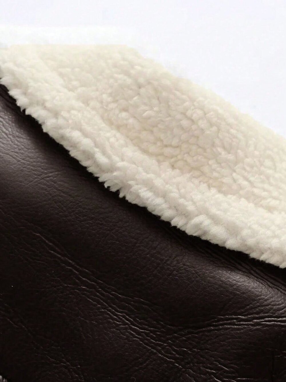 Brown Casual Women's Teddy Fleece Lined faux fur cropped Motorcycle Jacket - Picture 9 of 9